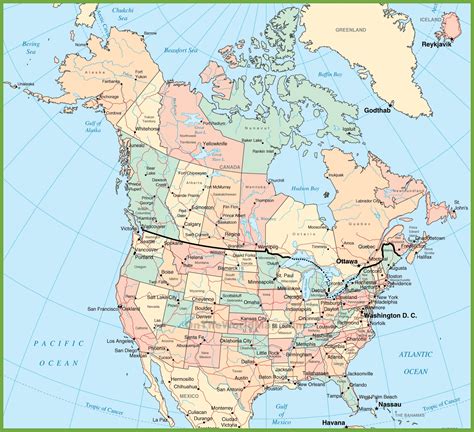 A map of USA and Canada